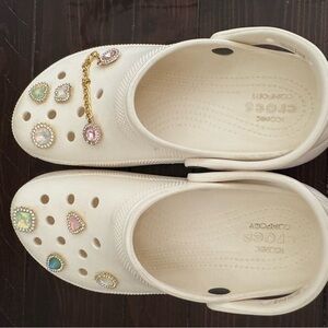 CROCS Cream Clogs with Colorful Charms